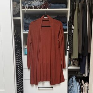 Cozy Casual Open-Front Long Cardigan - Rust